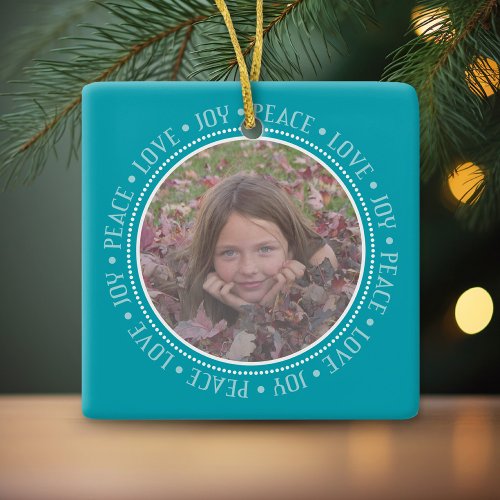 Christmas Snowflake Double_Sided Photo Aqua Ceramic Ornament