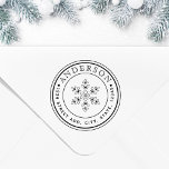 Christmas Snowflake Family Name Circular Address Rubber Stamp<br><div class="desc">Custom designed return address stamp featuring hand-drawn snowflake design with custom family name and address. This festive stamp is perfect for decorating Christmas cards,  envelopes,  invitations,  DIY holiday gifts,  and more!</div>