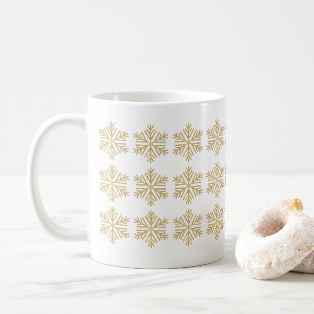 Christmas Snowflake Faux Gold Foil Coffee Mug (With Donut)