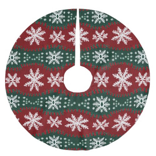 Christmas Snowflake Faux Knitted Red Green Pattern Brushed Polyester Tree Skirt