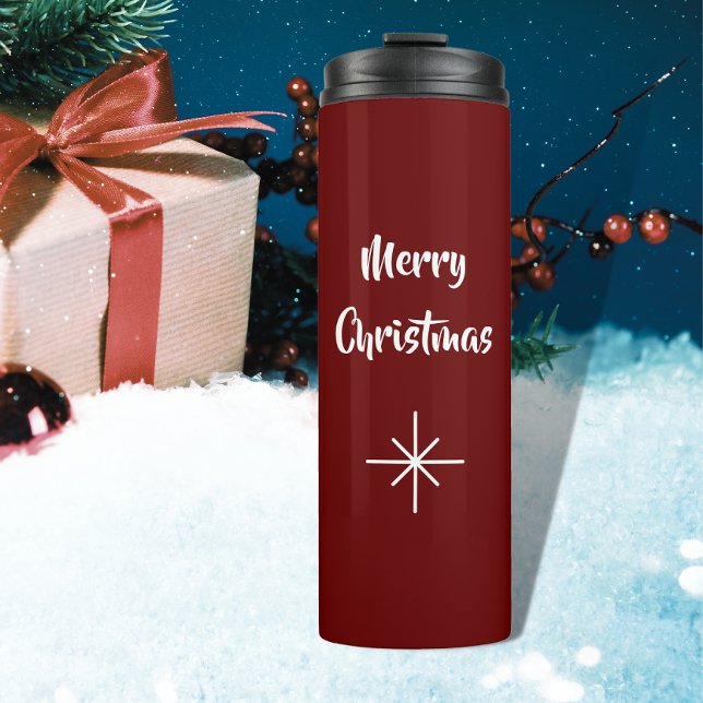 Christmas Snowflake Festive Typography Red Thermal Tumbler (Creator Uploaded)