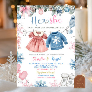 Christmas Snowflake Gender Reveal Clothesline Invitation