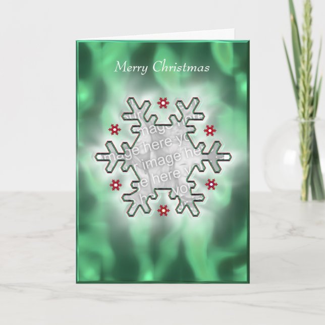 Christmas Snowflake Green (photo frame) Holiday Card (Front)