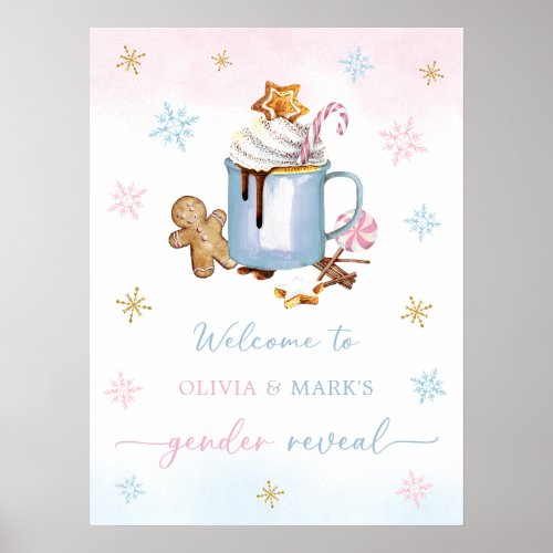 Christmas Snowflake Hot Cocoa Gender Reveal Poster