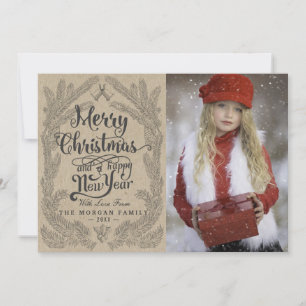 Christmas Snowflake & Kraft Paper Holiday Greeting Card