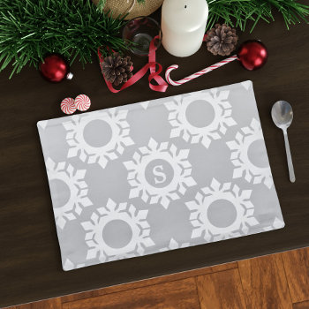 Christmas Snowflake Monogrammed Gray Holiday Placemat by mothersdaisy at Zazzle