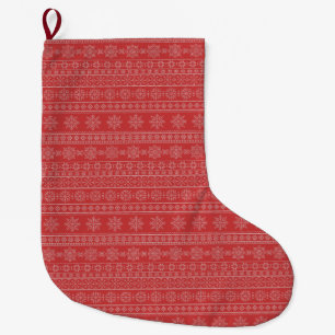Christmas snowflake nordic red white xmas snow large christmas stocking