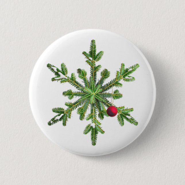 Christmas Snowflake Of Pine Branches Button (Front)