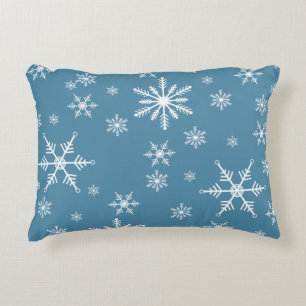 Christmas Snowflake On Blue Accent Pillow