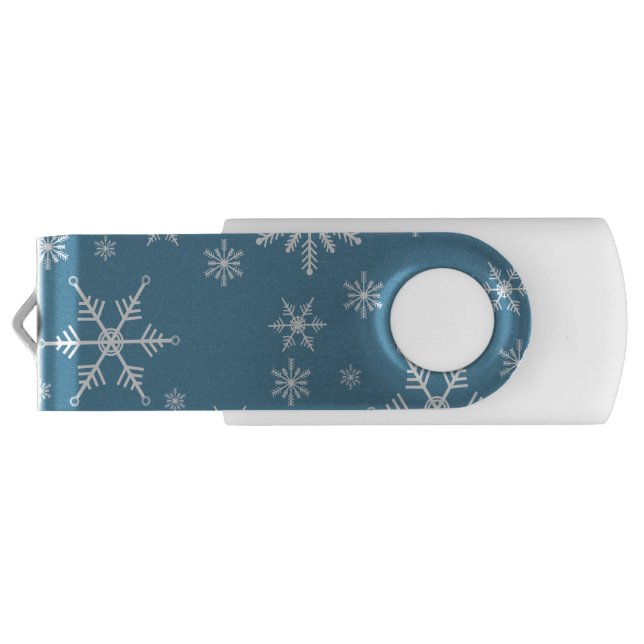 Christmas Snowflake On Blue Flash Drive (Back)