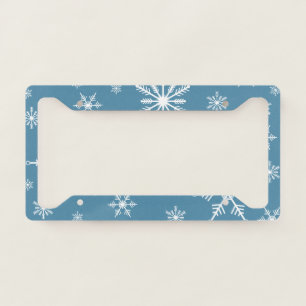Christmas Snowflake On Blue License Plate Frame