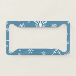 Christmas Snowflake On Blue License Plate Frame