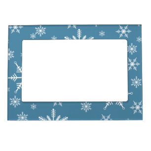 Christmas Snowflake On Blue Magnetic Frame