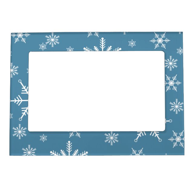 Christmas Snowflake On Blue Magnetic Frame (Front)