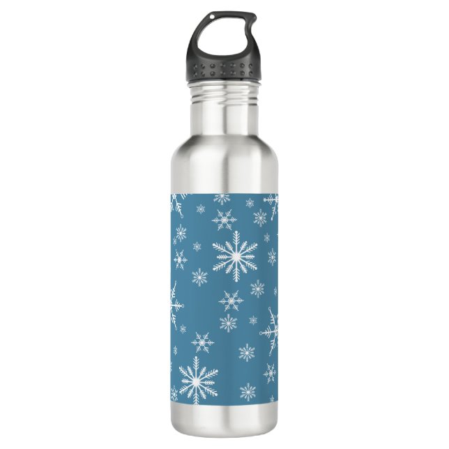 Christmas Snowflake On Blue Stainless Steel Water Bottle (Front)
