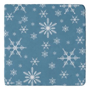 Christmas Snowflake On Blue Trivet
