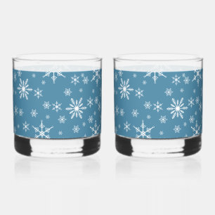Christmas Snowflake On Blue Whiskey Glass
