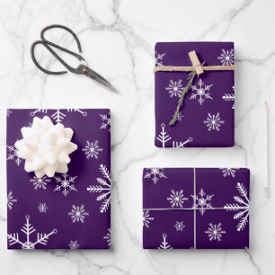 Christmas Snowflake On Purple Wrapping Paper Sheets
