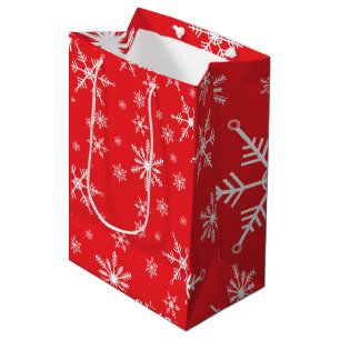 Christmas Snowflake On Red Medium Gift Bag