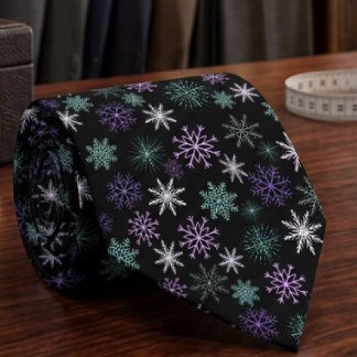 Christmas Snowflake Pattern Black Purple Mint Teal Neck Tie