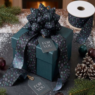 Christmas Snowflake Pattern Black Purple Mint Teal Satin Ribbon