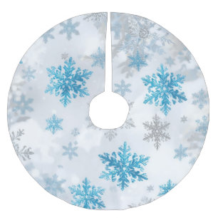 Christmas Snowflake Pattern Blue and White Brushed Polyester Tree Skirt
