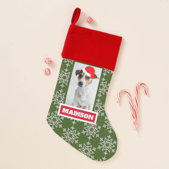 CHRISTMAS Snowflake PATTERN Fun Kids Or Pets Photo Christmas Stocking (Front)