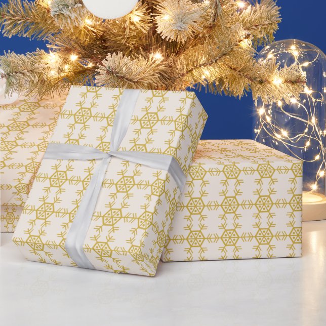 Christmas snowflake pattern gold cream wrapping paper (Holidays)