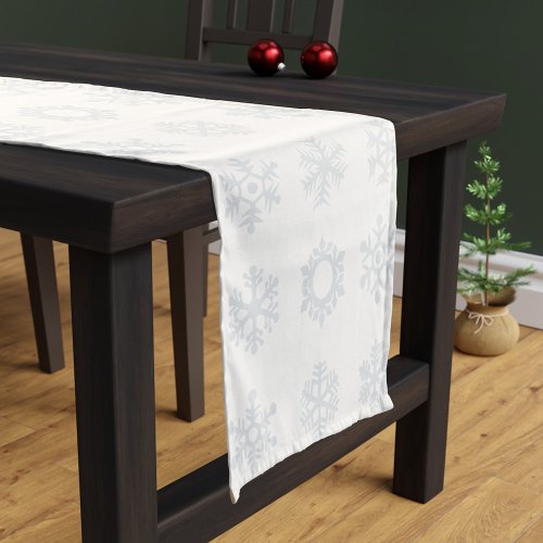 Christmas Snowflake Pattern Modern Festive White Short Table Runner