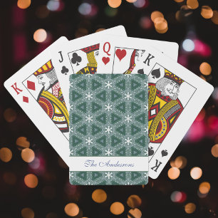 Christmas Snowflake Pattern Personalized Green Poker Cards