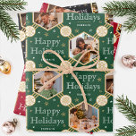 Christmas Snowflake Photo Green Red Black 3 Wrapping Paper Sheets<br><div class="desc">Make your Christmas gifts extra special with custom photo wrapping paper! Each set includes three customizable sheets, showcasing four of your favorite photos. Personalize each sheet with a different name and photo selection. This elegant gift wrap features hexagon-shaped frames set against a festive background of snowflakes and stars. A stylish...</div>