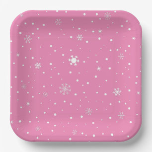 Christmas snowflake pink and white polka dot paper plates