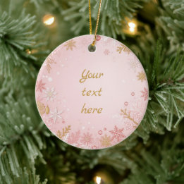 Christmas Snowflake Pink White Gold Ceramic Ornament