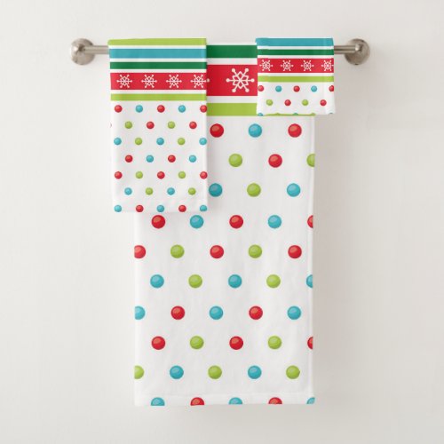 Christmas snowflake polka dot pattern festive bath towel set