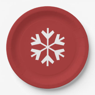 Christmas Snowflake Red and White Paper Plates