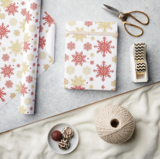 Christmas Snowflake Red Gold Wrapping Paper (Crafts)