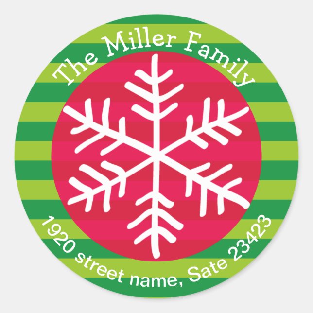 Christmas Snowflake Return Address  Classic Round Sticker (Front)