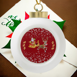 Christmas Snowflake Santa Ho Ho Ho Reindeer Sleigh Ceramic Ball Christmas Ornament