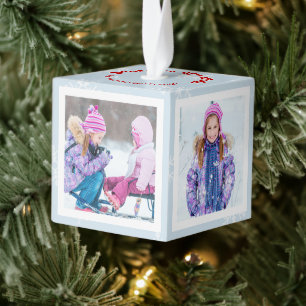 Christmas Snowflake Season's Greetings Photo Cube Ornament
