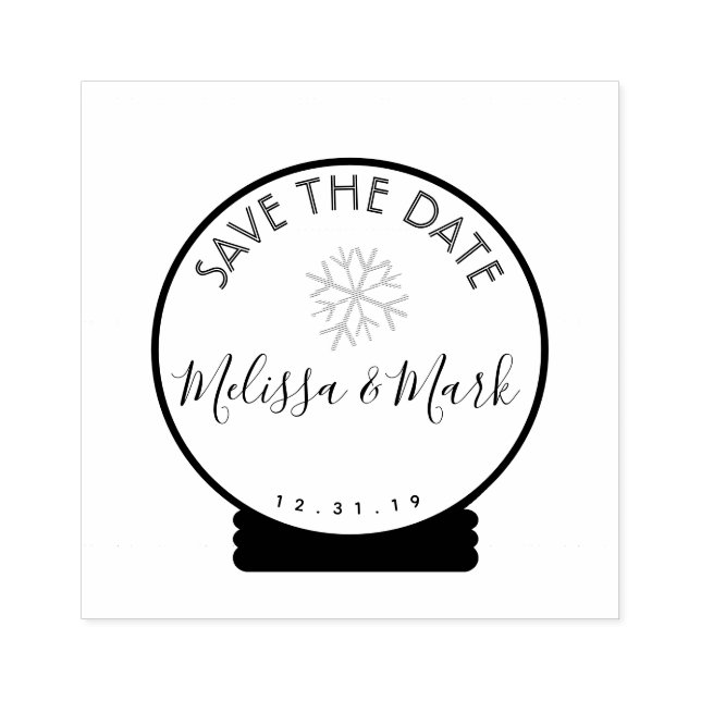 Christmas  Snowflake Snowglobe Save the Date    Rubber Stamp (Imprint)