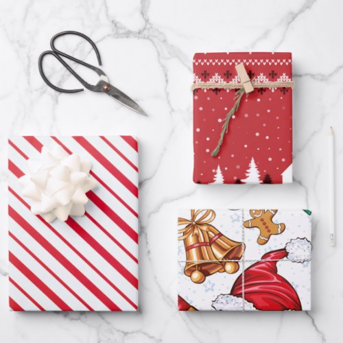 Christmas Snowflake Stripe Santa Hat Wrapping Paper Sheets