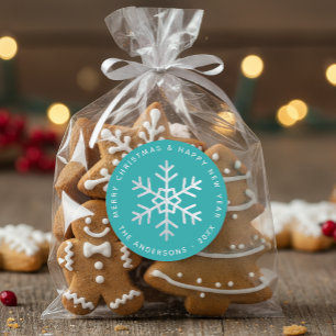 Christmas Snowflake Teal Elegant Faux Silver Foil Classic Round Sticker