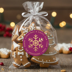 Christmas Snowflake Wine Color Elegant Faux Gold Classic Round Sticker