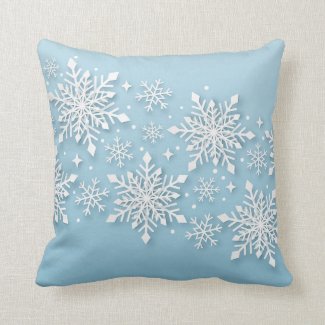 Christmas Snowflake with Baby Blue Background Throw Pillow