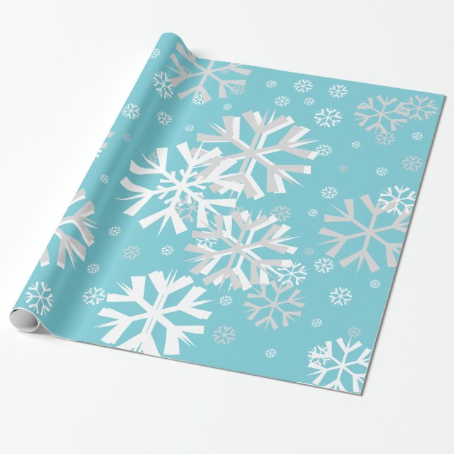 Christmas Snowflake Wrapping Paper-Aqua Wrapping Paper (Unrolled)