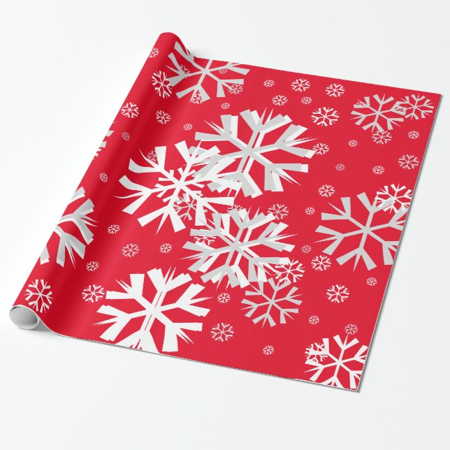 Christmas Snowflake Wrapping Paper-Red Wrapping Paper (Unrolled)