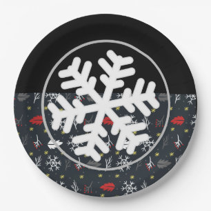 Christmas Snowflakes and Leaves with Black Back Paper Plates