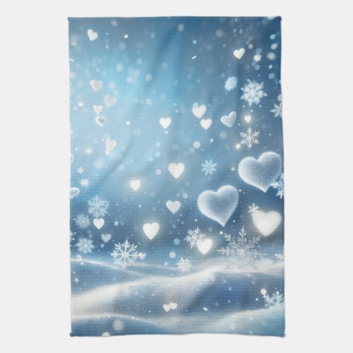 Christmas Snowflakes and Snow Hearts Kitchen Towel
