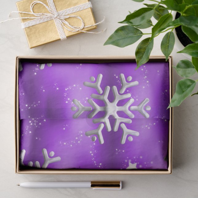 Christmas Snowflakes and Stars on Purple Tissue Paper (Gift)