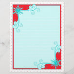 Christmas Snowflakes and Swirls Beautiful Red Aqua Letterhead<br><div class="desc">So beautiful,  one in a collection of lovely letterhead stationery for the holidays! Cherie's Art original.</div>